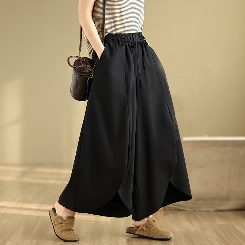 Buddha Stonesサマー ヴィンテージ レースアップ レディース ワイドレッグ スプリットパンツ ポケット付き - image 1