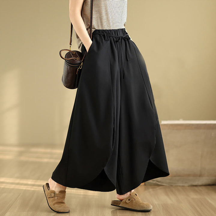 Buddha Stonesサマー ヴィンテージ レースアップ レディース ワイドレッグ スプリットパンツ ポケット付き - image 1