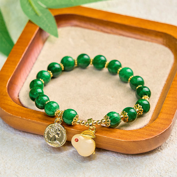 Buddha Stonesグリーンカルサイト ラブリーラビットチャーム クラリティブレスレット