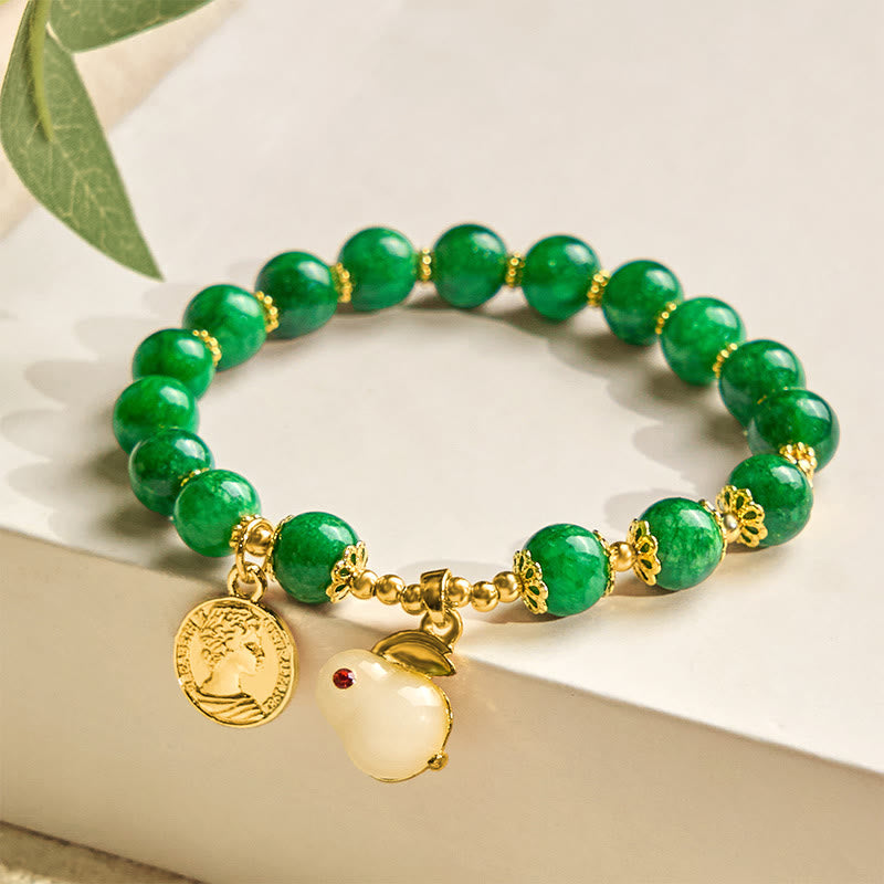 Buddha Stonesグリーンカルサイト ラブリーラビットチャーム クラリティブレスレット