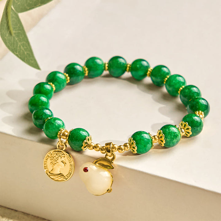 Buddha Stonesグリーンカルサイト ラブリーラビットチャーム クラリティブレスレット