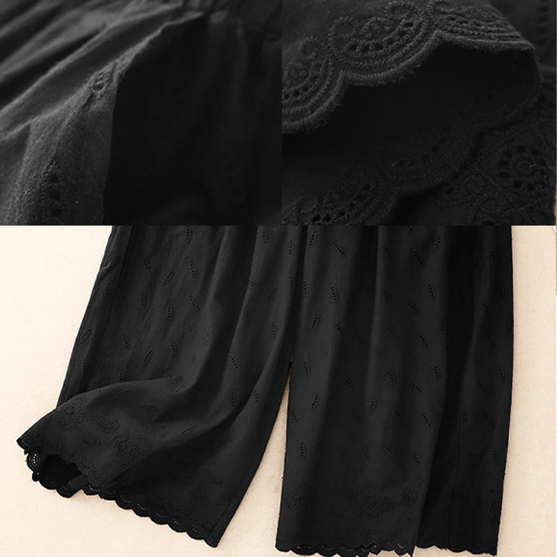 Buddha Stonesサマー ヴィンテージ 刺繍 レース裾 パッチワークデザイン レディース ワイドレッグ コットンパンツ ポケット付き - image 9