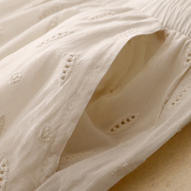 Buddha Stonesサマー ヴィンテージ 刺繍 レース裾 パッチワークデザイン レディース ワイドレッグ コットンパンツ ポケット付き - image 14