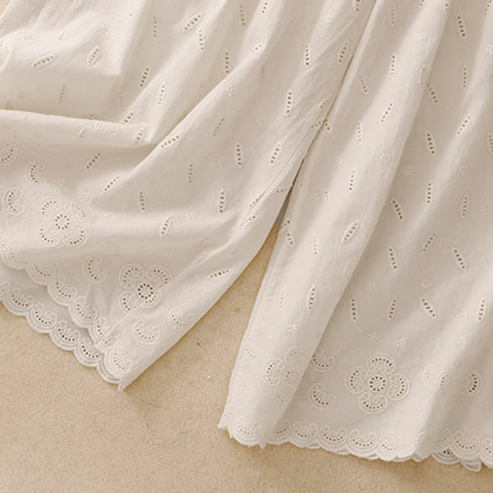Buddha Stonesサマー ヴィンテージ 刺繍 レース裾 パッチワークデザイン レディース ワイドレッグ コットンパンツ ポケット付き