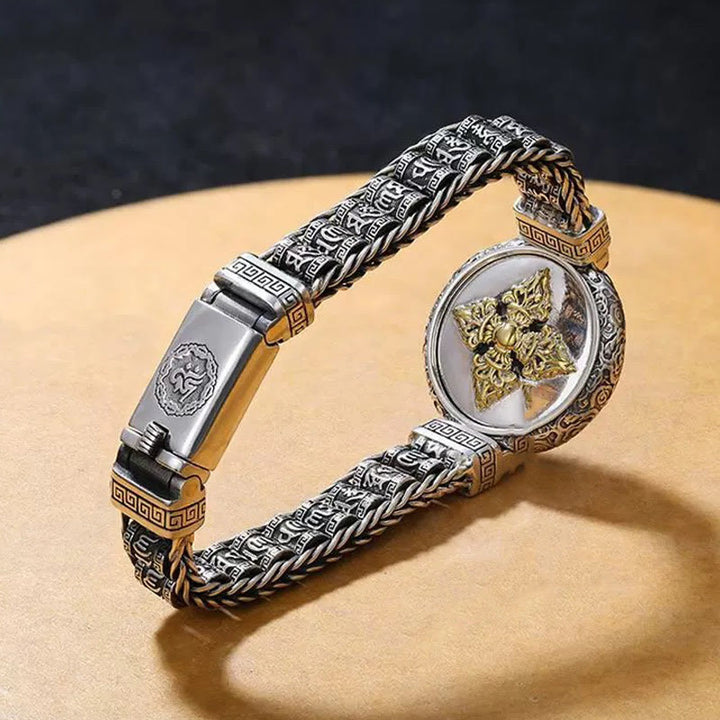 Buddha Stonesチベット銅バックルオーム・マニ・パドメ・フム回転式チャーム回転式 平和 メタルブレスレット