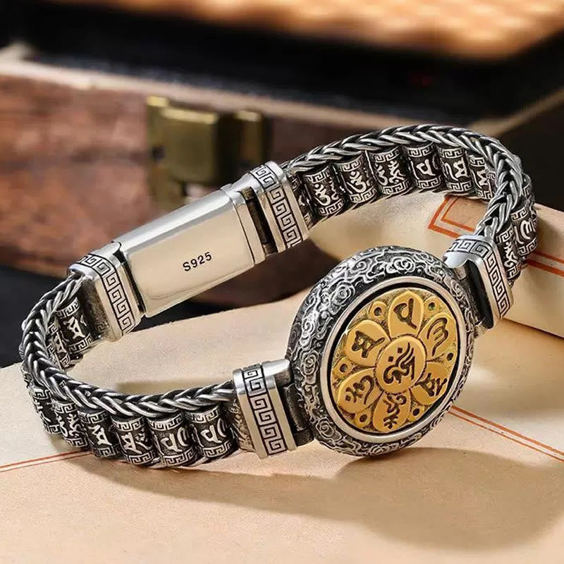 Buddha Stonesチベット銅バックルオーム・マニ・パドメ・フム回転式チャーム回転式 平和 メタルブレスレット