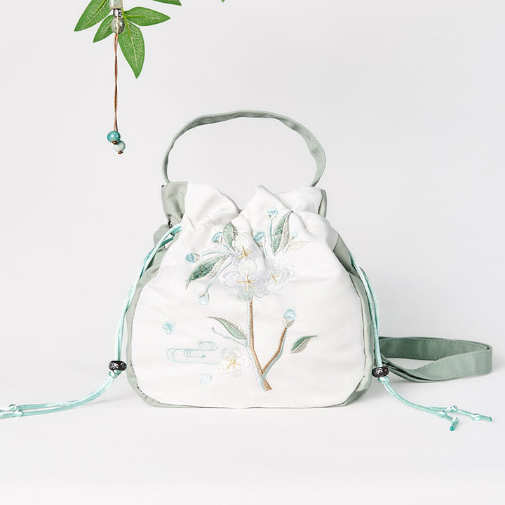 Buddha Stones刺繍入りグリーン梨花キャンバストートバッグ クロスボディバッグ ショルダーバッグ ハンドバッグ