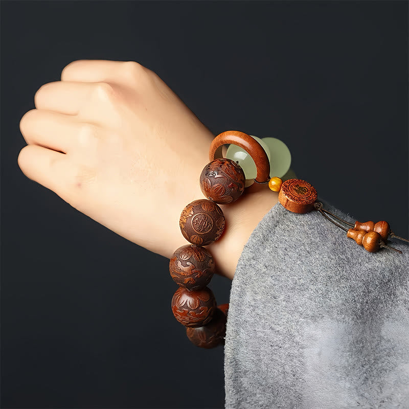 Buddha Stonesサッパン木彫り貔貅キャラクター治癒ブレスレット