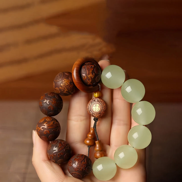 Buddha Stonesサッパン木彫り貔貅キャラクター治癒ブレスレット