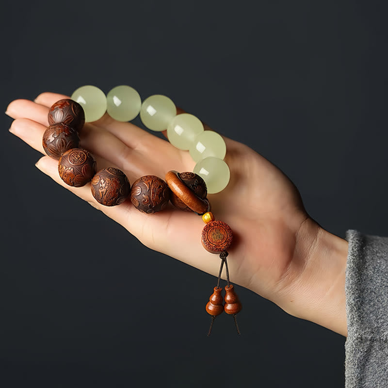 Buddha Stonesサッパン木彫り貔貅キャラクター治癒ブレスレット