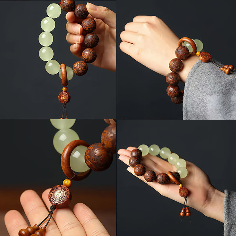 Buddha Stonesサッパン木彫り貔貅キャラクター治癒ブレスレット