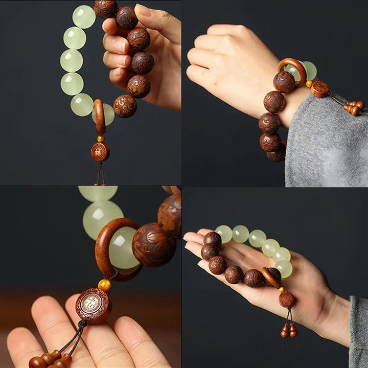 Buddha Stonesサッパン木彫り貔貅キャラクター治癒ブレスレット