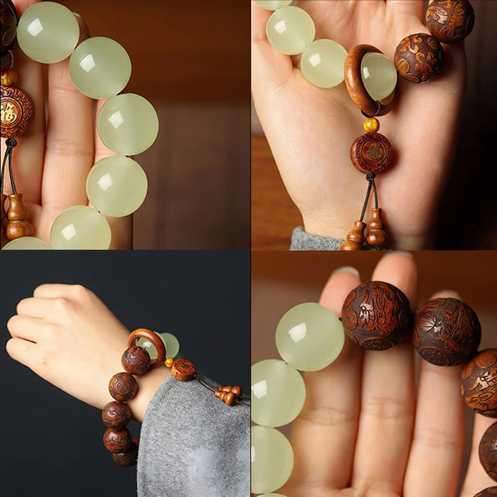 Buddha Stonesサッパン木彫り貔貅キャラクター治癒ブレスレット