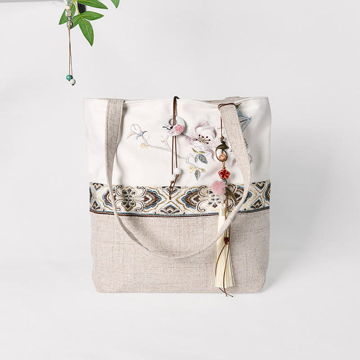 Buddha Stonesマグノリア刺繍 キャンバス ポリエステル ショルダーバッグ