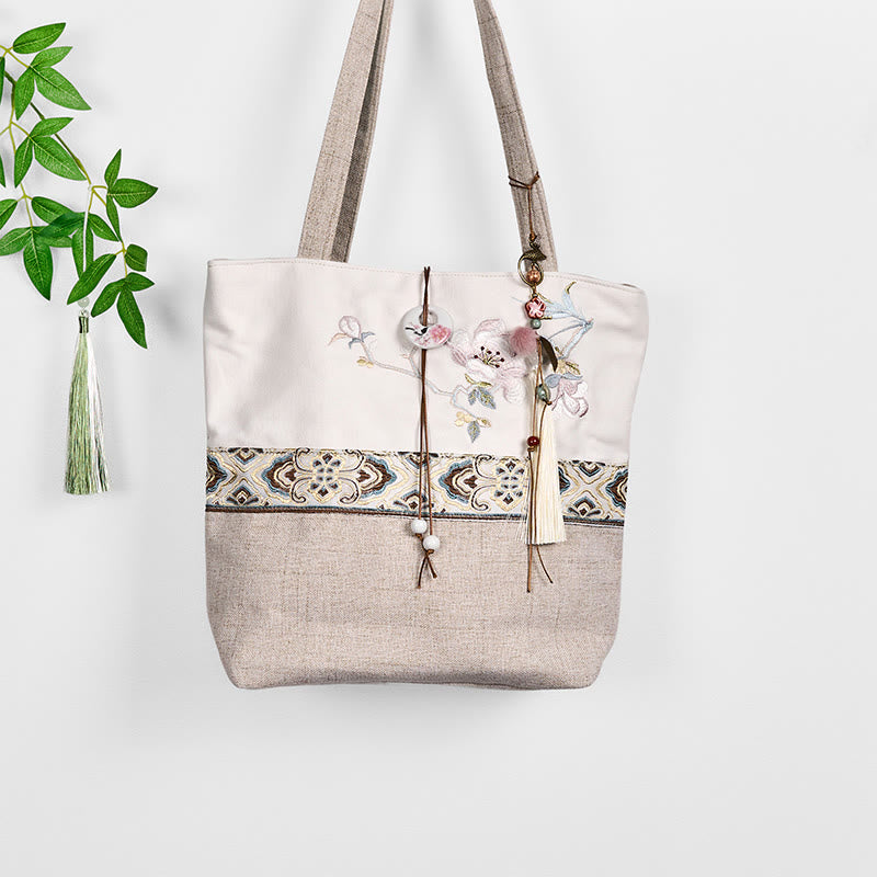 Buddha Stonesマグノリア刺繍 キャンバス ポリエステル ショルダーバッグ