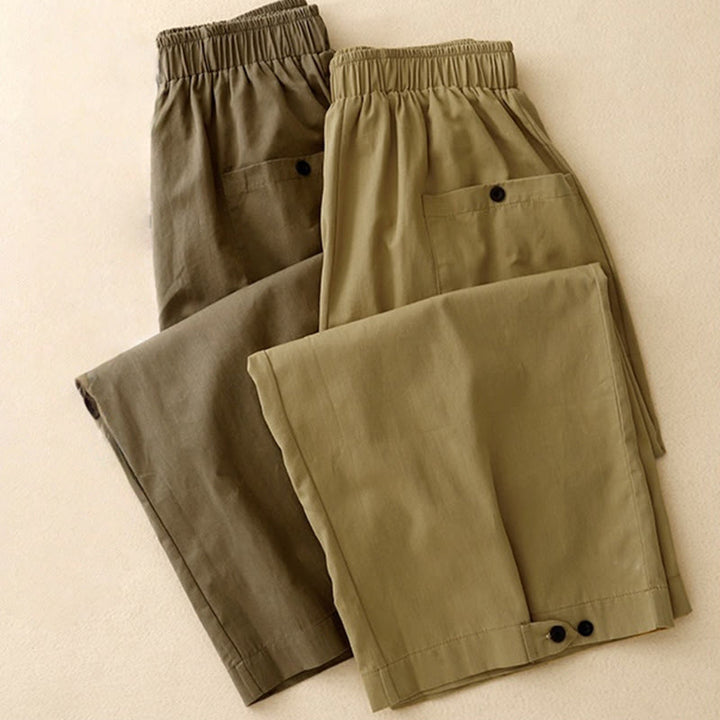 Buddha Stonesカジュアル ヴィンテージ 無地 ボタンデザイン レディース ワイドレッグ コットンパンツ ポケット付き - image 15