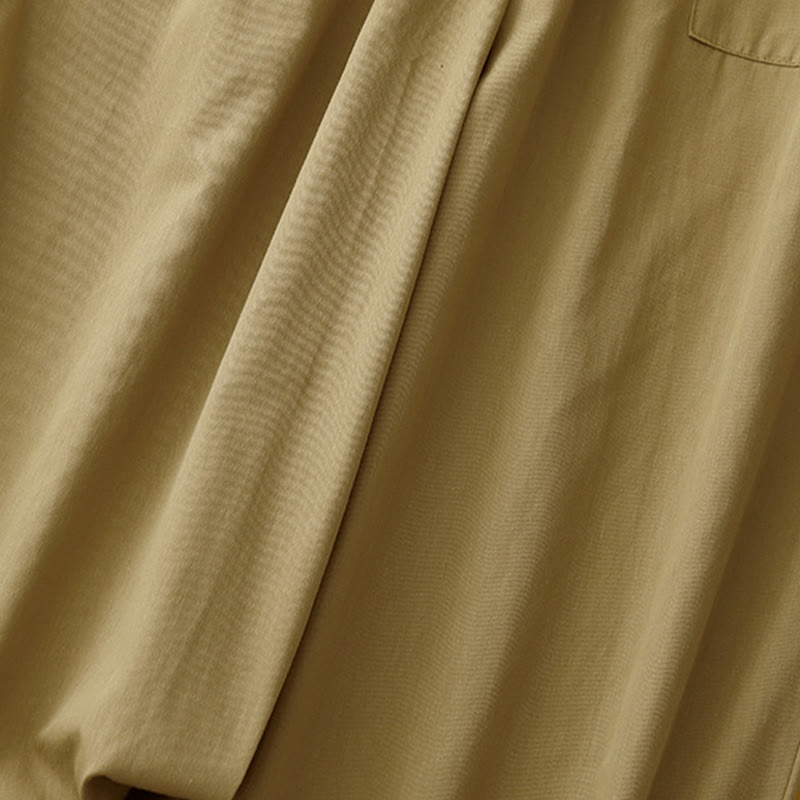 Buddha Stonesカジュアル ヴィンテージ 無地 ボタンデザイン レディース ワイドレッグ コットンパンツ ポケット付き - image 3