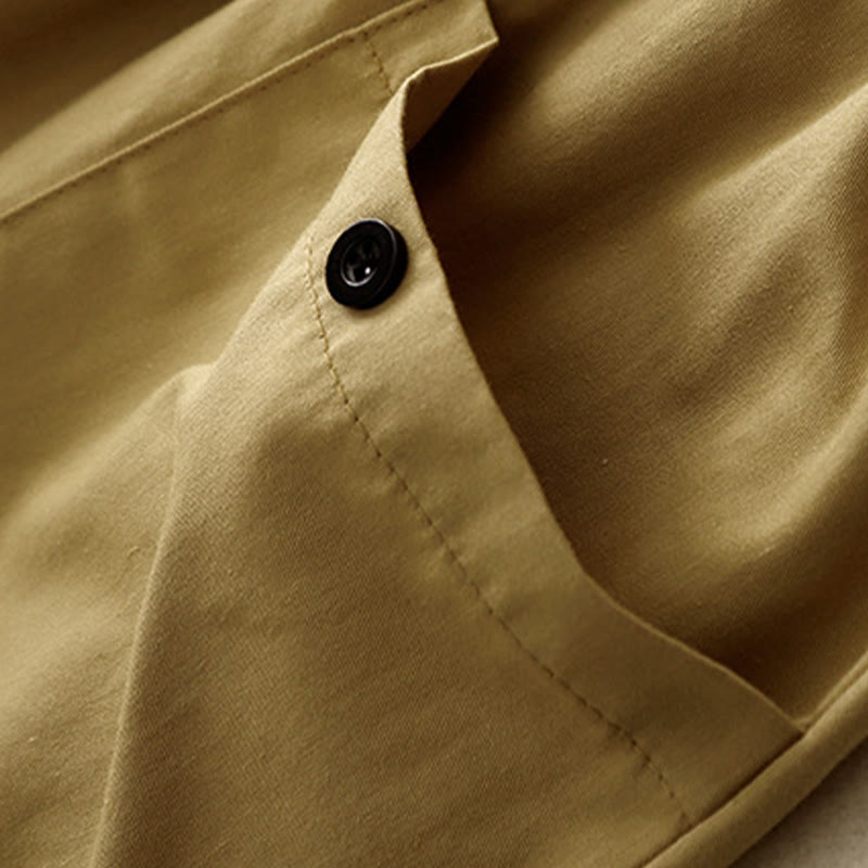 Buddha Stonesカジュアル ヴィンテージ 無地 ボタンデザイン レディース ワイドレッグ コットンパンツ ポケット付き - image 4