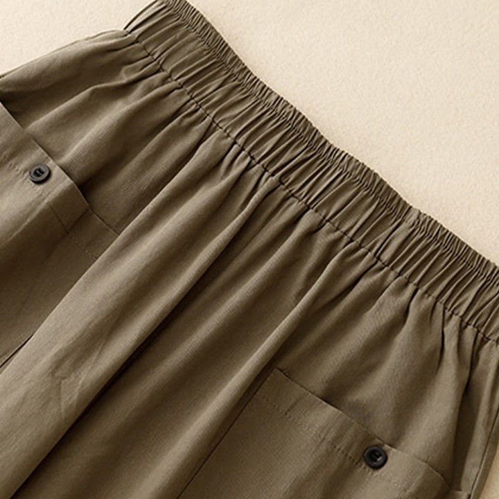 Buddha Stonesカジュアル ヴィンテージ 無地 ボタンデザイン レディース ワイドレッグ コットンパンツ ポケット付き - image 9