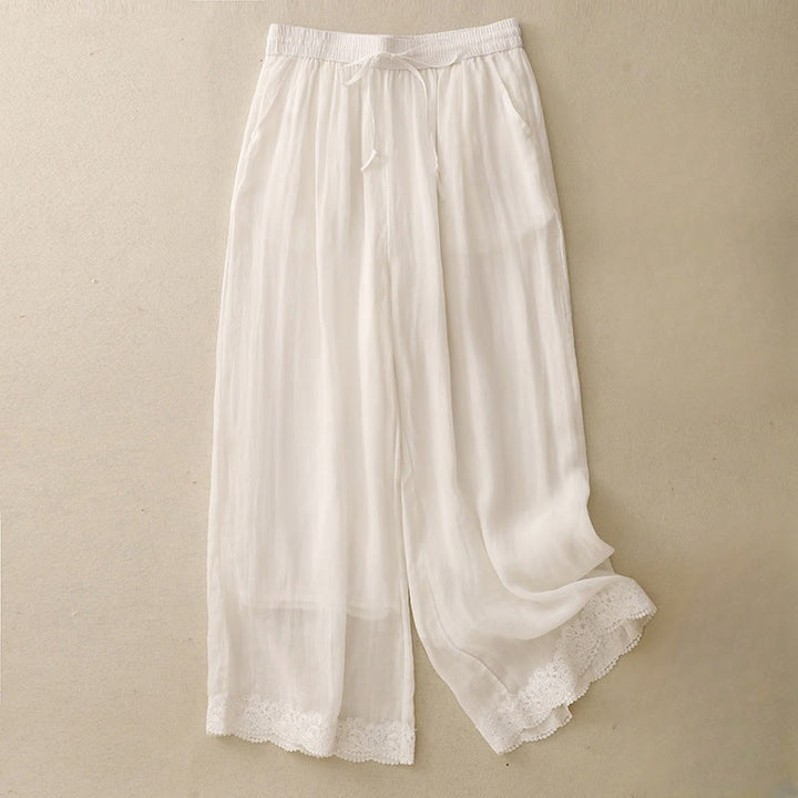 Buddha Stonesカジュアル ヴィンテージ 無地 ドローストリング レース パッチワーク デザイン レディース ワイドレッグ コットン 伸縮性ウエストバンド パンツ ポケット付き - フローラルホワイト - US8-10，UK/AU12-14，EU40-42 (2XL) - image 17