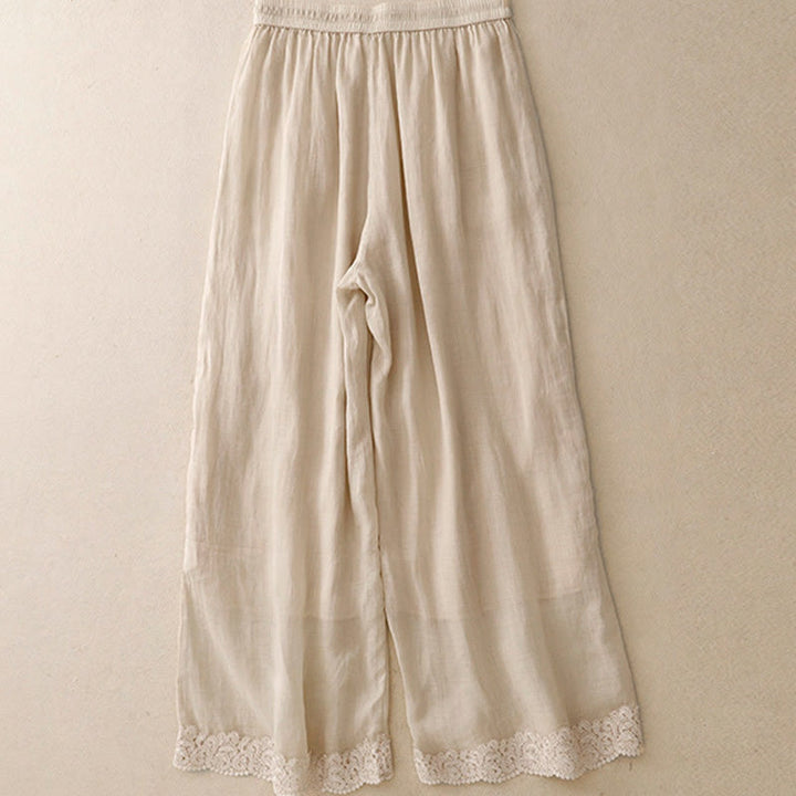 Buddha Stonesカジュアル ヴィンテージ 無地 ドローストリング レース パッチワーク デザイン レディース ワイドレッグ コットン 伸縮性ウエストバンド パンツ ポケット付き - image 11