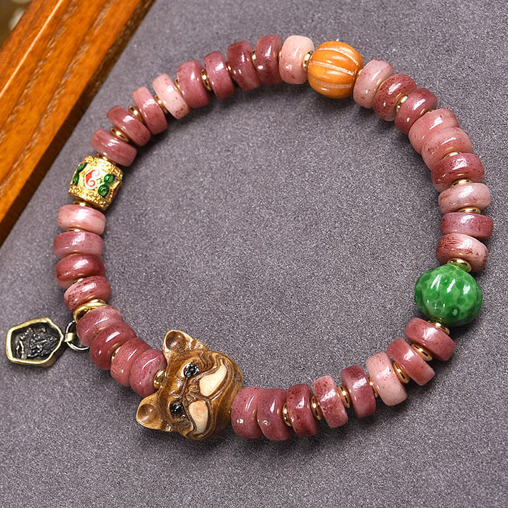 Buddha Stones天然チベットラクダ骨 紫血ビーズ パグ用幸運ブレスレット