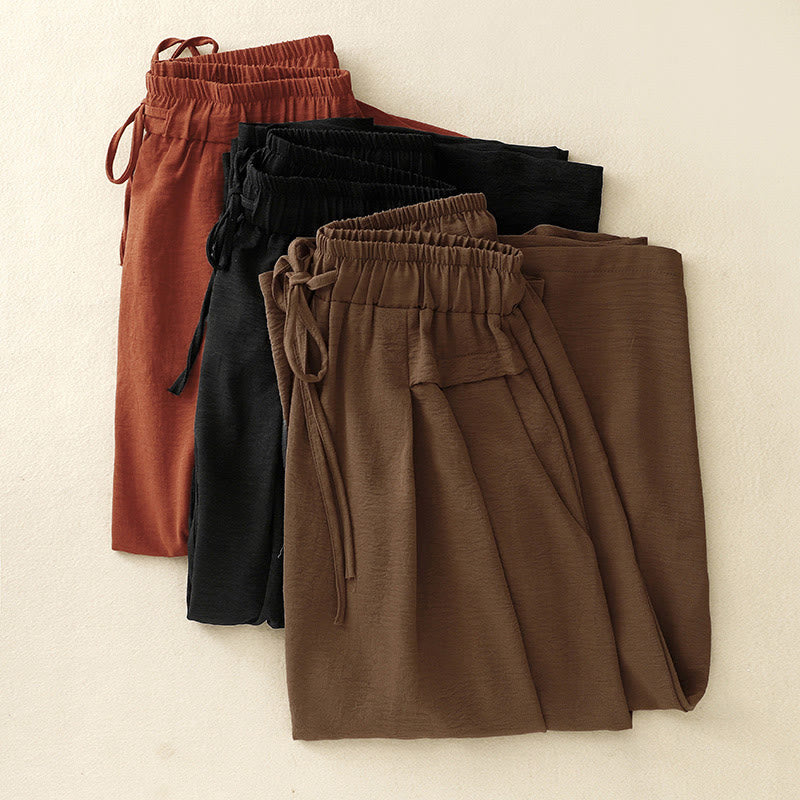 Buddha Stonesカジュアル エスニック シンプル ドローストリングデザイン レディース ワイドレッグ クロップドパンツ ポケット付き - image 19