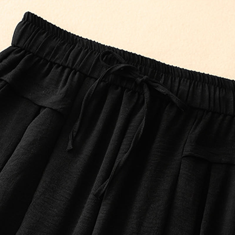 Buddha Stonesカジュアル エスニック シンプル ドローストリングデザイン レディース ワイドレッグ クロップドパンツ ポケット付き - image 10