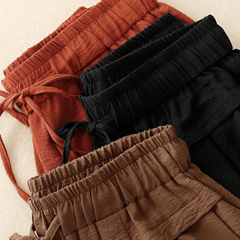 Buddha Stonesカジュアル エスニック シンプル ドローストリングデザイン レディース ワイドレッグ クロップドパンツ ポケット付き - image 20