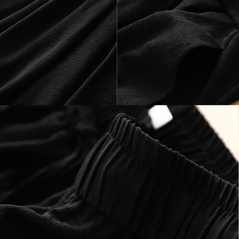 Buddha Stonesカジュアル エスニック シンプル ドローストリングデザイン レディース ワイドレッグ クロップドパンツ ポケット付き - image 12