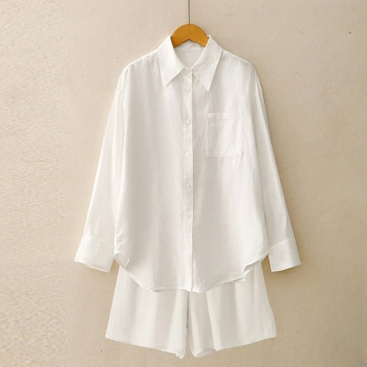 Buddha Stones夏 2点セット 無地 長袖 シャツ トップス カーディガン ショートパンツ 瞑想服 レディース ポケット付き - 白 - US12、 UK/AU16、 EU44 (2XL) - image 28