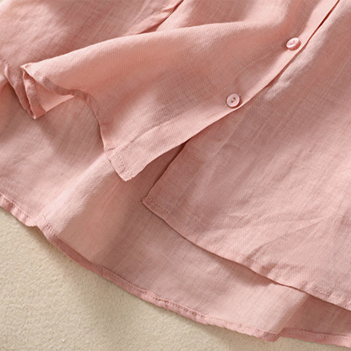 Buddha Stonesカジュアル デイリー 無地 ボタン フリルデザイン スタンドカラー レディース コットン リネン 七分袖 シャツ カーディガン - image 30