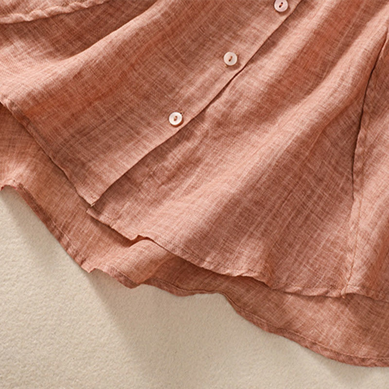 Buddha Stonesカジュアル デイリー 無地 ボタン フリルデザイン スタンドカラー レディース コットン リネン 七分袖 シャツ カーディガン - image 20