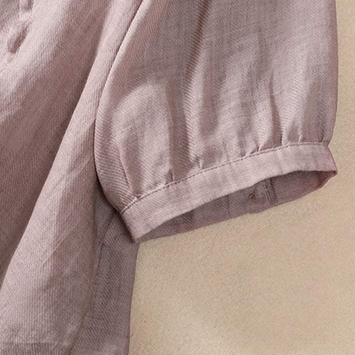 Buddha Stonesカジュアル デイリー 無地 ボタン フリルデザイン スタンドカラー レディース コットン リネン 七分袖 シャツ カーディガン - image 5