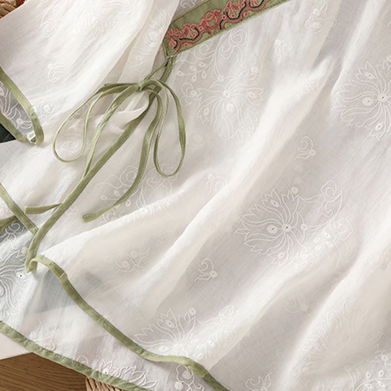 Buddha Stonesサマー ヴィンテージ 刺繍 植物 花柄 レースアップデザイン Vネック レディース コットンリネン シャツ - image 12