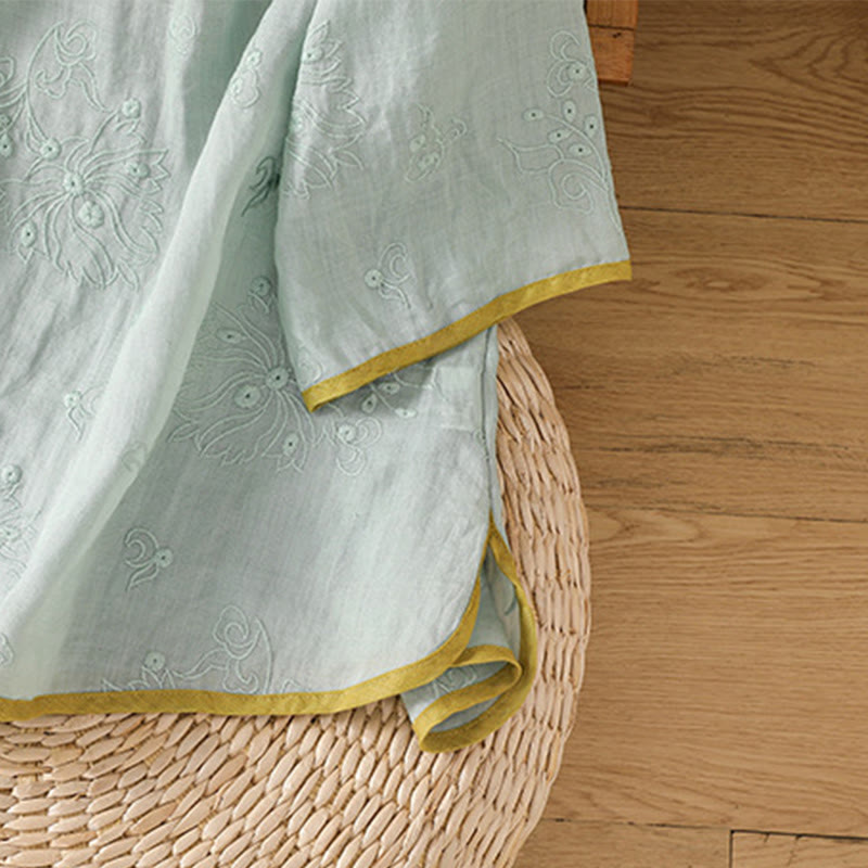 Buddha Stonesサマー ヴィンテージ 刺繍 植物 花柄 レースアップデザイン Vネック レディース コットンリネン シャツ - image 22