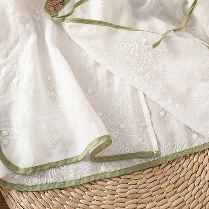 Buddha Stonesサマー ヴィンテージ 刺繍 植物 花柄 レースアップデザイン Vネック レディース コットンリネン シャツ - image 13