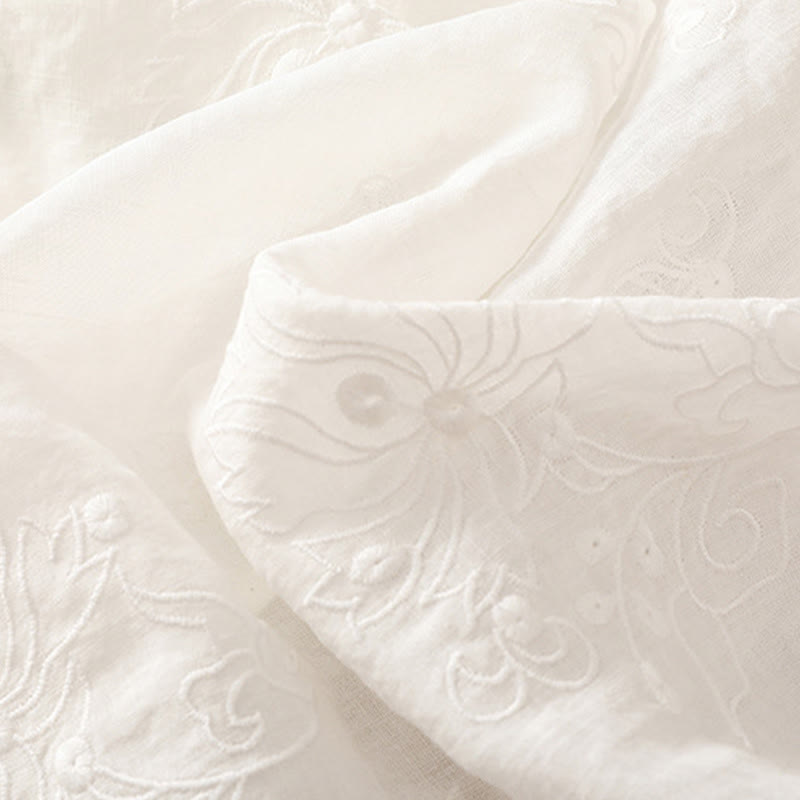 Buddha Stonesサマー ヴィンテージ 刺繍 植物 花柄 レースアップデザイン Vネック レディース コットンリネン シャツ - image 15