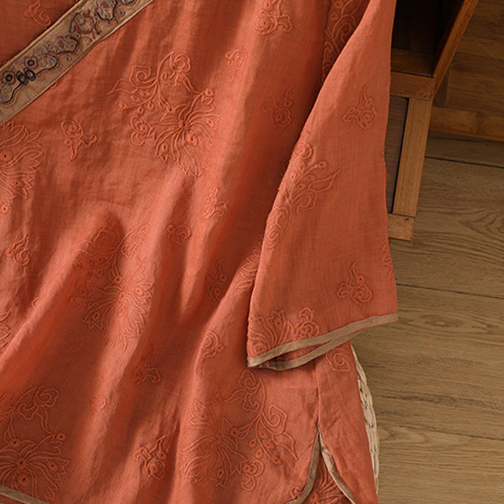 Buddha Stonesサマー ヴィンテージ 刺繍 植物 花柄 レースアップデザイン Vネック レディース コットンリネン シャツ - image 5