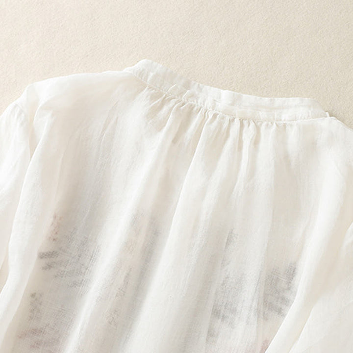 Buddha Stonesカジュアル アーティスティック 刺繍 葉っぱ柄 レディース コットンリネン 七分袖 シャツ カーディガン - image 16