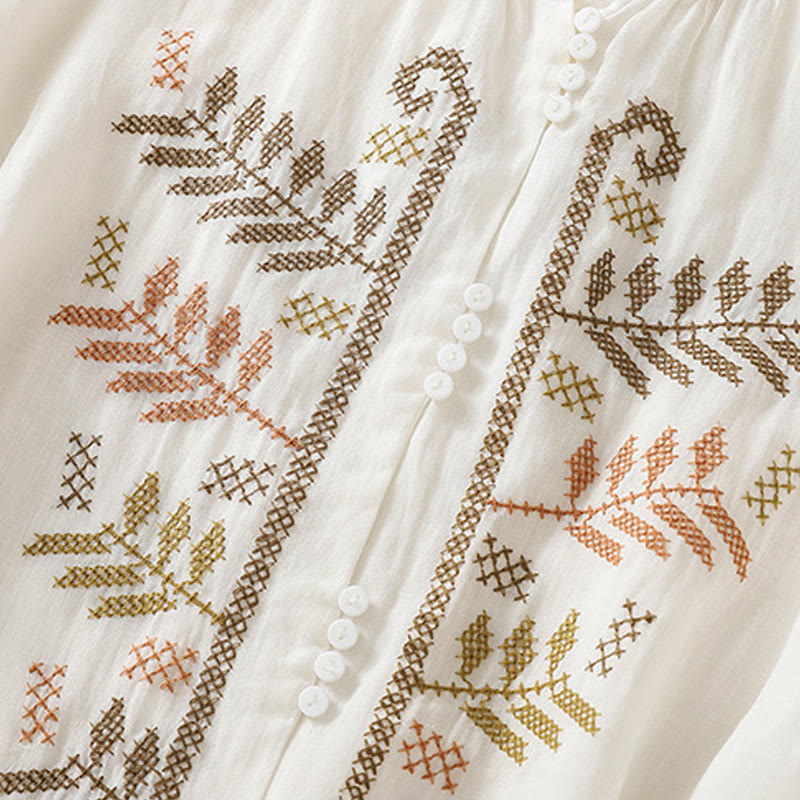 Buddha Stonesカジュアル アーティスティック 刺繍 葉っぱ柄 レディース コットンリネン 七分袖 シャツ カーディガン - image 18