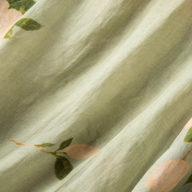 Buddha Stonesライトグリーン カジュアル アーティスティックプリント 花柄 中国風 カエルボタンデザイン レディース コットンリネン 長袖シャツ カーディガン - image 8