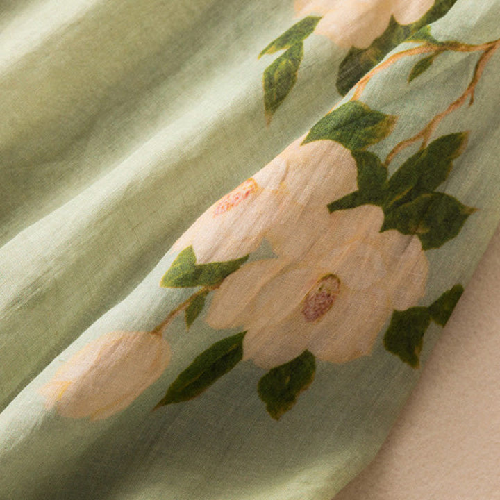 Buddha Stonesライトグリーン カジュアル アーティスティックプリント 花柄 中国風 カエルボタンデザイン レディース コットンリネン 長袖シャツ カーディガン - image 9