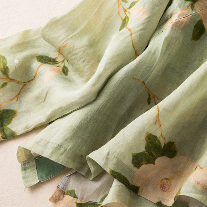 Buddha Stonesライトグリーン カジュアル アーティスティックプリント 花柄 中国風 カエルボタンデザイン レディース コットンリネン 長袖シャツ カーディガン - image 16