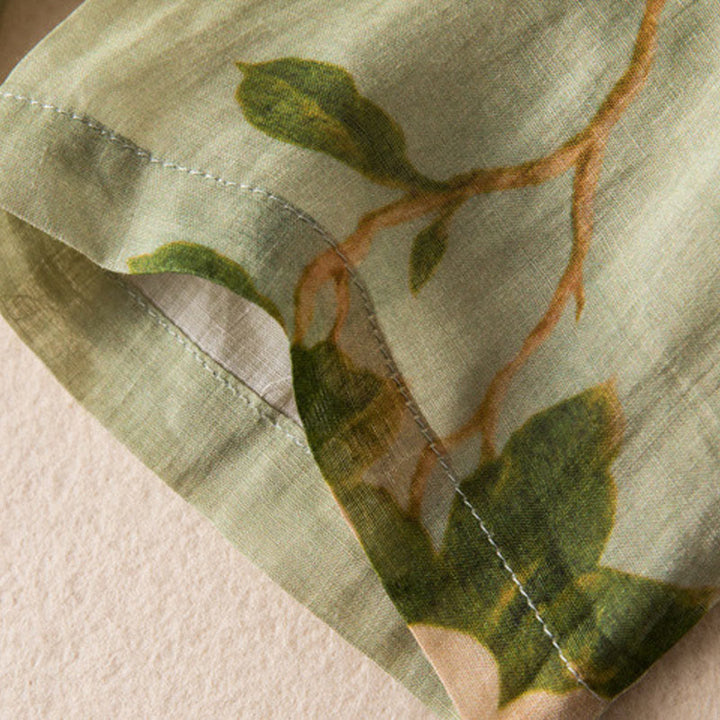 Buddha Stonesライトグリーン カジュアル アーティスティックプリント 花柄 中国風 カエルボタンデザイン レディース コットンリネン 長袖シャツ カーディガン - image 12