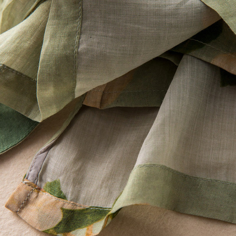 Buddha Stonesライトグリーン カジュアル アーティスティックプリント 花柄 中国風 カエルボタンデザイン レディース コットンリネン 長袖シャツ カーディガン - image 14