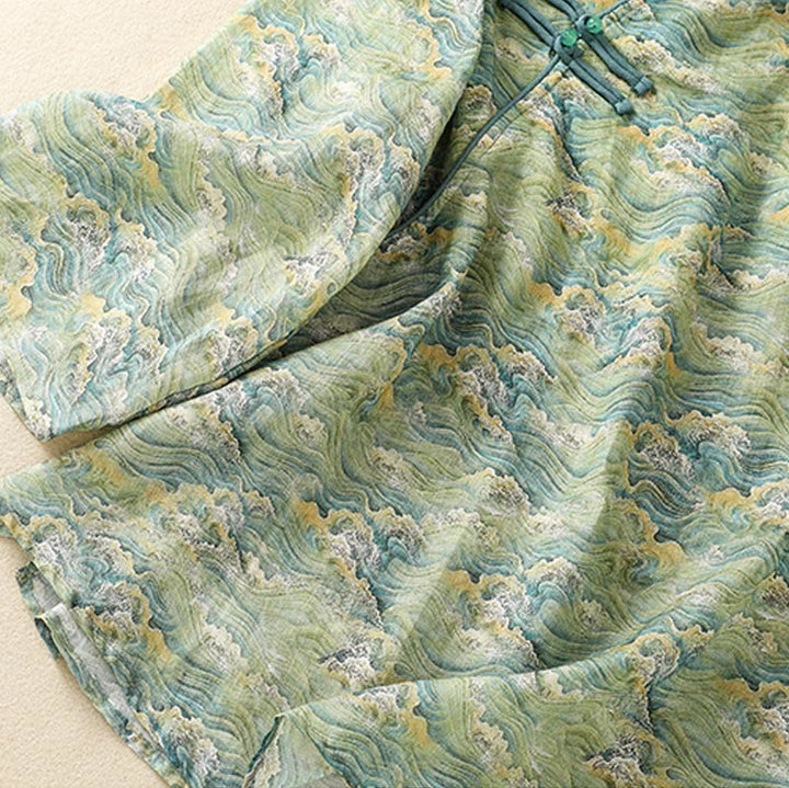 Buddha Stones夏 カジュアル プリント カエルボタンデザイン レディース コットンリネン 長袖シャツ - image 15