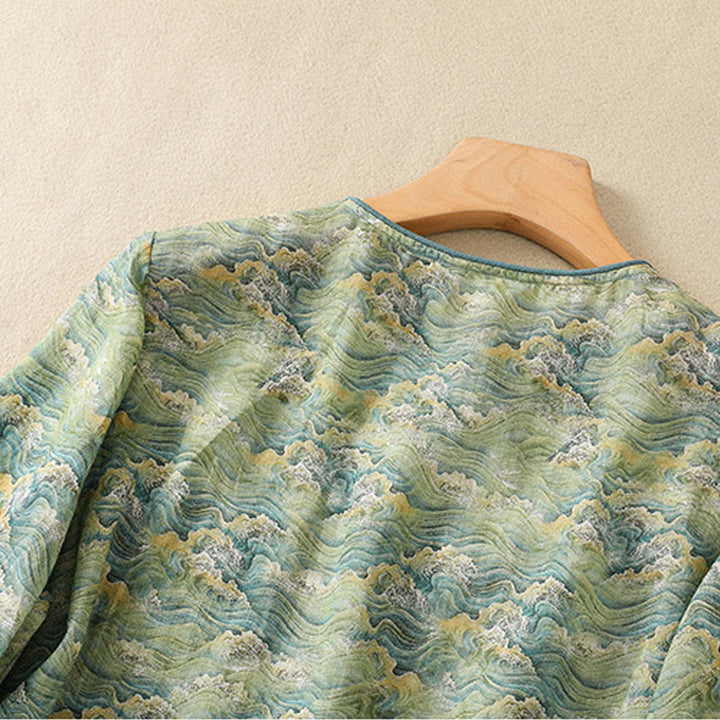 Buddha Stones夏 カジュアル プリント カエルボタンデザイン レディース コットンリネン 長袖シャツ - image 14