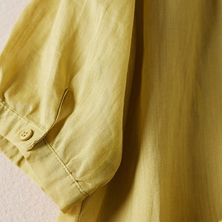 Buddha Stones夏 ヴィンテージ カジュアル 純色 刺繍 ボタンデザイン レディース コットン リネン 半袖シャツ - image 11