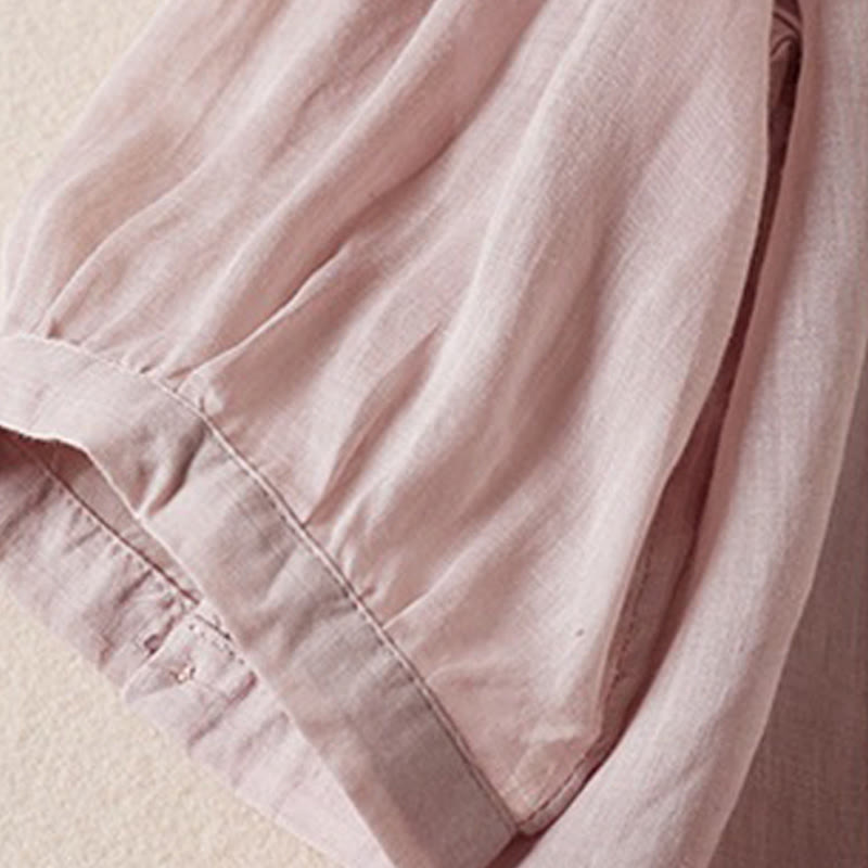 Buddha Stones夏 ヴィンテージ カジュアル 純色 刺繍 ボタンデザイン レディース コットン リネン 半袖シャツ - image 23